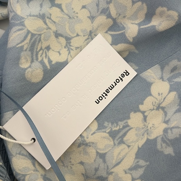 NWT Reformation Talita Dress in Bijou Blue White Floral Midi Tie Straps - Picture 5 of 5